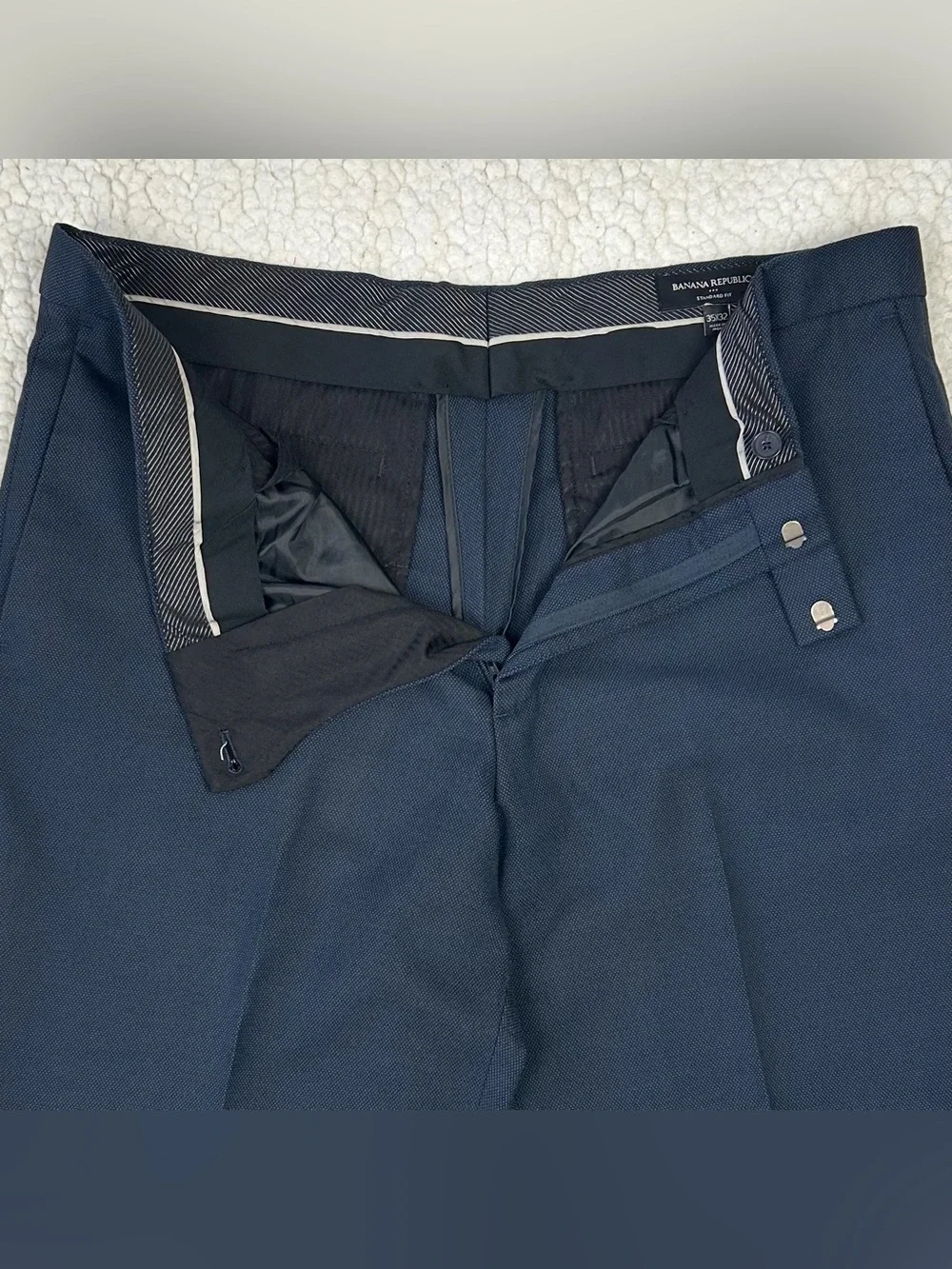 Banana Republic Standard Fit Dress Pants Men's 35W Blue Lined Flat Front